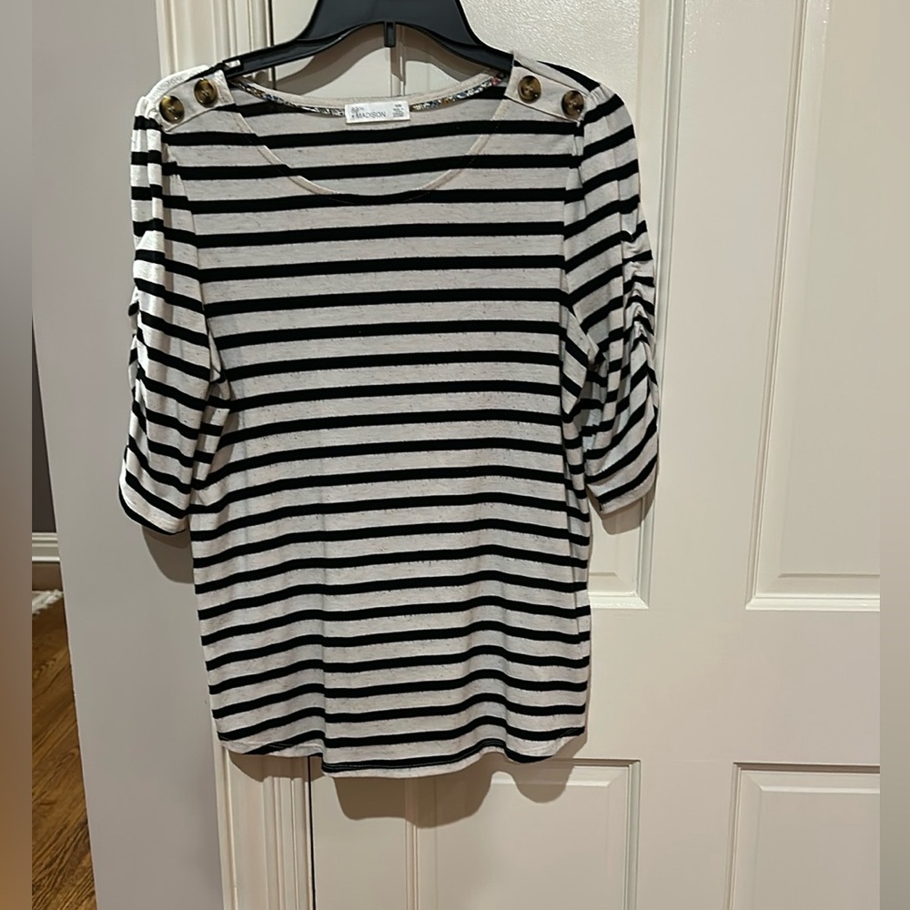 2/$10. 89th & Madison Black and Cream Striped Top